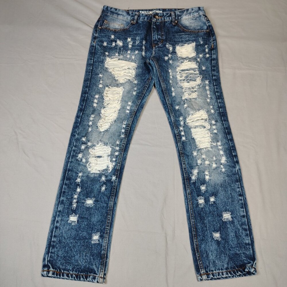 Men's Distressed Straight Jeans - Blue